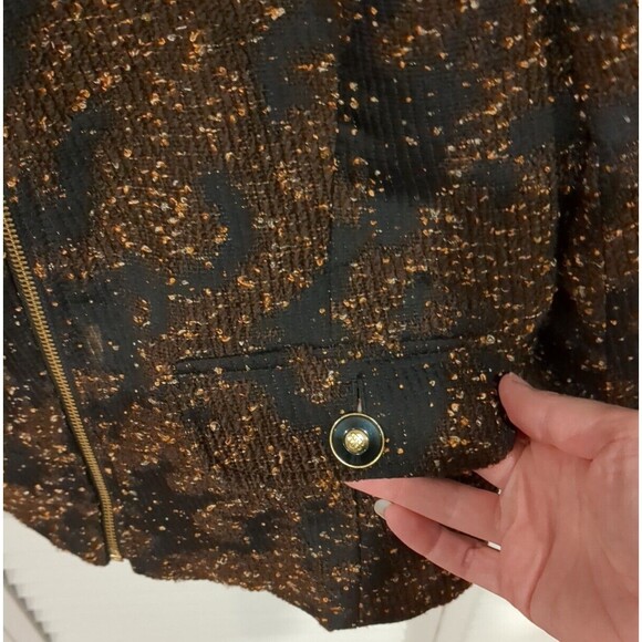 VTG‎ Dana Buchman Women's Jacket Blazer L Brown Black Speck Full Zip Gold Pull - Picture 2 of 13